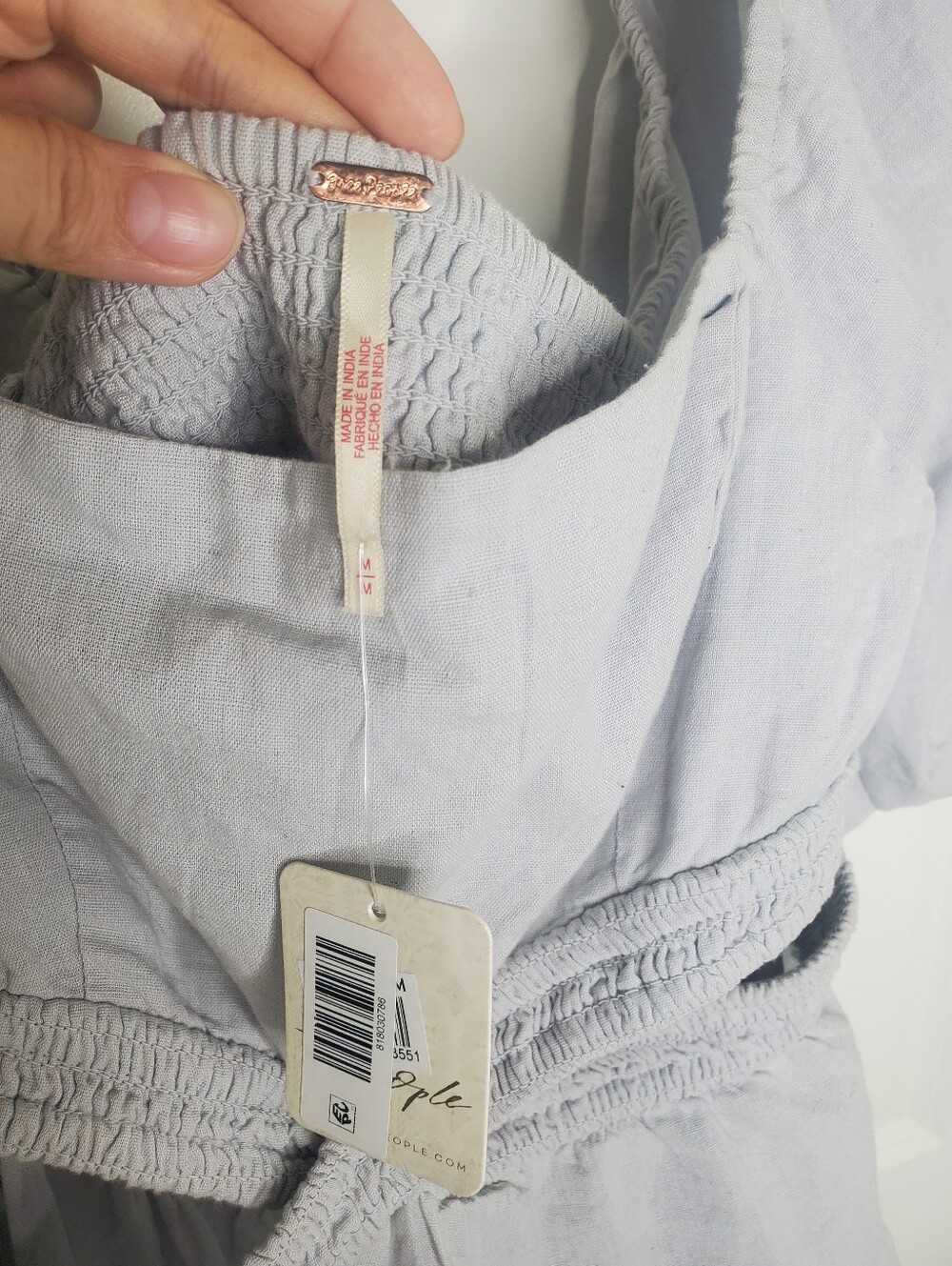 Free People Cross Of Sunlight Gray Linen Smocked Cut Out Tiered Mini Dress - Picture 9 of 12